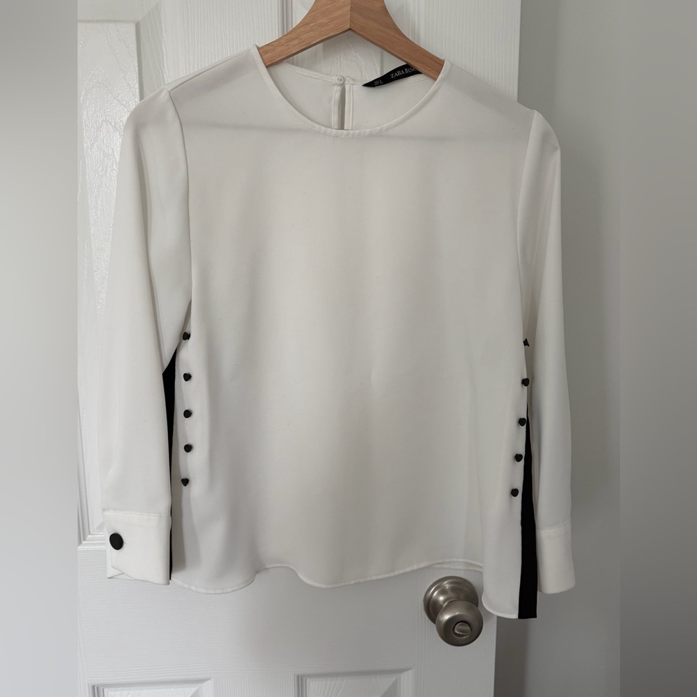 Zara White Blouse with Black Button Details